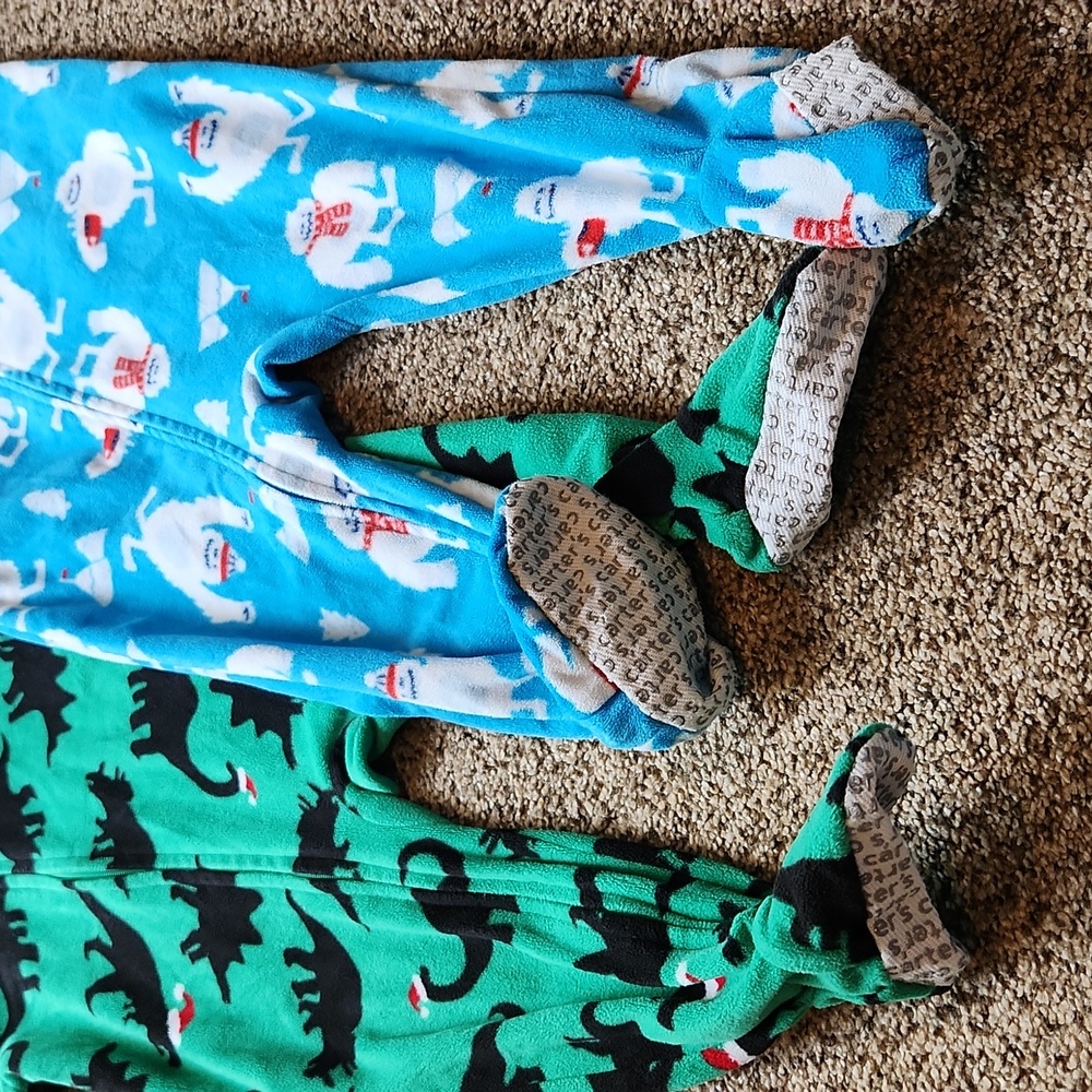 Children's Green Dinosaur and Blue Yeti Footed One-Piece Pajamas - Picture 4 of 7